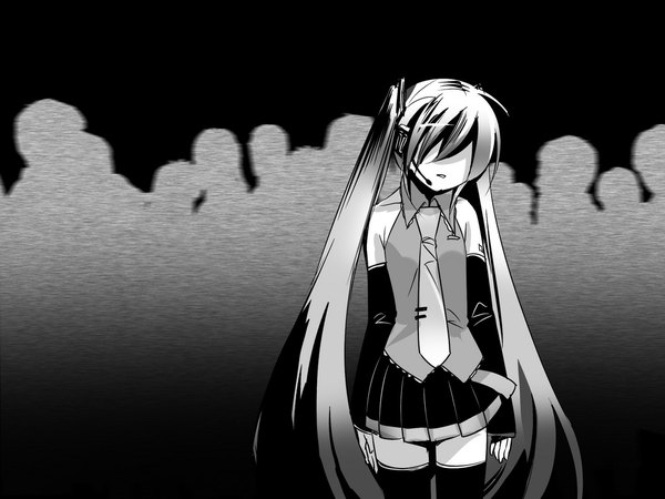 Anime picture 1024x768 with vocaloid hatsune miku monochrome girl tagme