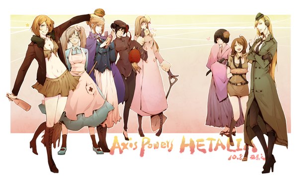 Anime picture 2000x1294 with axis powers hetalia studio deen united kingdom (hetalia) japan (hetalia) america (hetalia) russia (hetalia) china (hetalia) germany (hetalia) north italy (hetalia) france (hetalia) wu ma zhi long hair highres short hair open mouth blue eyes black hair simple background blonde hair smile