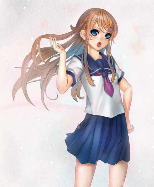 Anime picture 1483x1800 with ore no imouto ga konna ni kawaii wake ga nai kousaka kirino mins (minevi) single long hair tall image looking at viewer blush highres open mouth blue eyes blonde hair girl skirt uniform hair ornament school uniform bobby pin