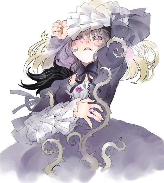 Anime picture 2214x2472 with rozen maiden suigintou moruga tall image highres simple background white background pink eyes multicolored hair girl star (symbol) ring thorns