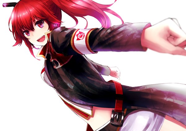 Anime picture 4092x2893 with vocaloid cul minato (shouno) single long hair highres open mouth simple background red eyes white background absurdres ponytail red hair girl