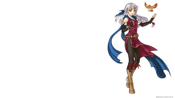 Anime picture 1920x1080 with fire emblem fire emblem: radiant dawn nintendo micaiah (fire emblem) yune (fire emblem) single long hair fringe highres breasts open mouth wide image yellow eyes white hair happy flying walking girl dress gloves