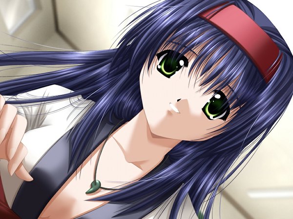 Anime picture 1024x768 with izumo (game) yamamoto kazue green eyes blue hair game cg girl