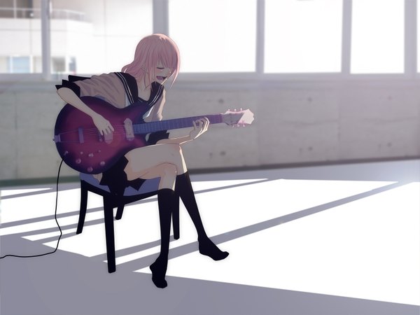 Anime picture 1600x1200 with vocaloid megurine luka yunomi (yunomi imonuy) wallpaper girl guitar