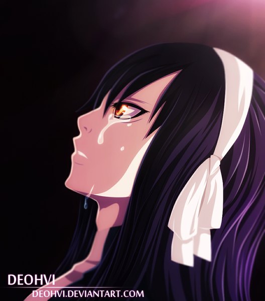 Anime picture 912x1036 with fairy tail ultear milkovich deohvi single long hair tall image simple background purple hair profile orange eyes tears coloring close-up girl hairband