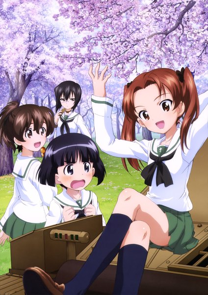 Anime picture 2894x4092 with girls und panzer kadotani anzu kawashima momo koyama yuzu sono midoriko yamaguchi asuka long hair tall image blush highres short hair open mouth black hair brown hair twintails multiple girls brown eyes black eyes scan official art