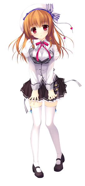 Anime picture 1862x4093 with alia's carnival! asamiya shiina nanao naru long hair tall image blush highres red eyes brown hair zettai ryouiki transparent background girl thighhighs uniform school uniform white thighhighs beret