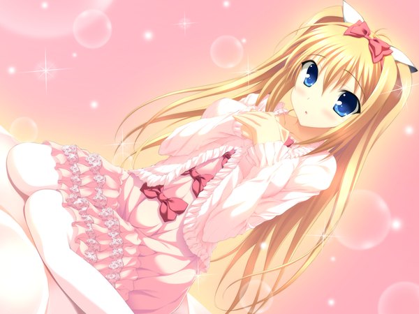 Anime picture 1200x900 with single blue eyes blonde hair game cg girl dress hairband