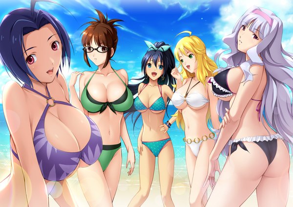 Anime picture 2228x1575 with idolmaster hoshii miki ganaha hibiki shijou takane miura azusa akizuki ritsuko dragon@harry long hair highres short hair breasts blue eyes light erotic blonde hair red eyes brown hair large breasts multiple girls brown eyes green eyes