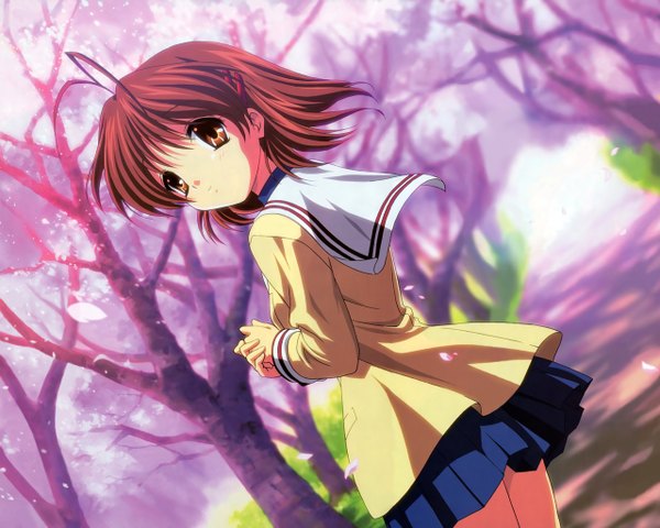Anime picture 1280x1024 with clannad key (studio) furukawa nagisa cherry blossoms serafuku