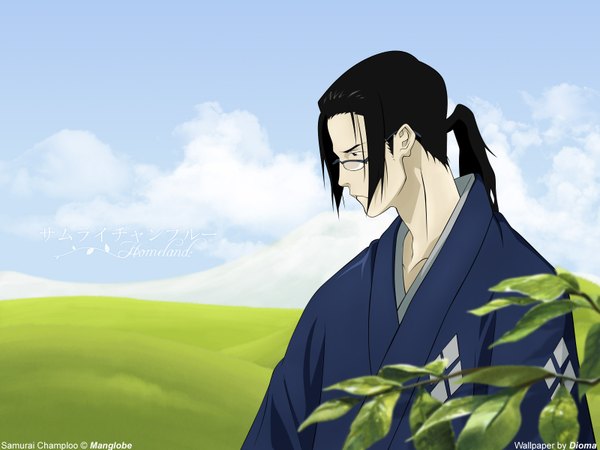 Anime picture 1600x1200 with samurai champloo jinnosuke black hair sky cloud (clouds) boy glasses