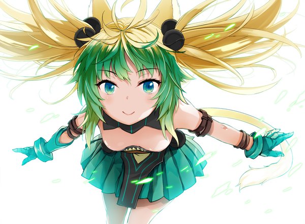 Anime picture 1000x736 with fate (series) fate/grand order fate/apocrypha atalanta (fate) kusano houki single long hair looking at viewer blush fringe breasts light erotic simple background blonde hair smile white background twintails animal ears ahoge tail
