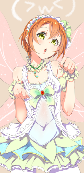 Anime picture 984x2009 with love live! school idol project sunrise (studio) love live! hoshizora rin clearite single tall image looking at viewer blush short hair green eyes orange hair insect wings girl dress wings frills hairband wrist cuffs