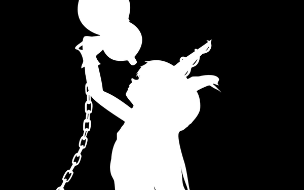 Anime picture 1920x1200 with touhou bad apple!! ibuki suika highres wide image monochrome vector silhouette girl