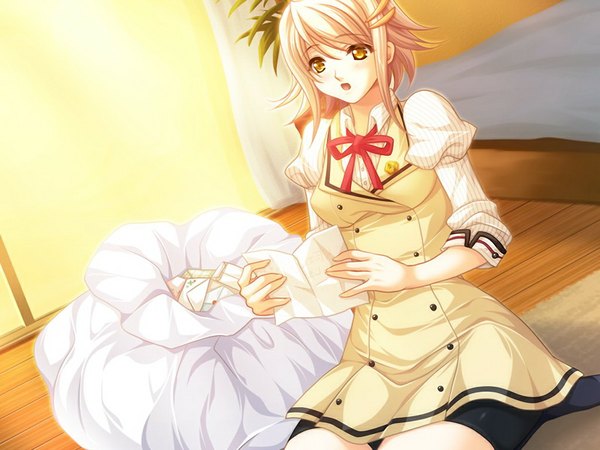 Anime picture 1024x768 with gachi otome quintet short hair blonde hair yellow eyes game cg girl
