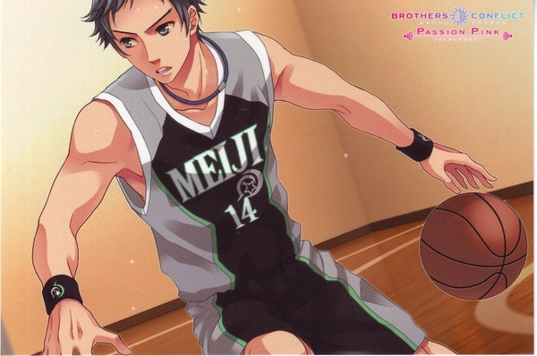 Anime picture 2346x1557 with brothers conflict idea factory asahina subaru udajo single highres short hair grey hair scan grey eyes muscle basketball playing sports boy uniform gym uniform ball wristlet basketball ball basketball uniform