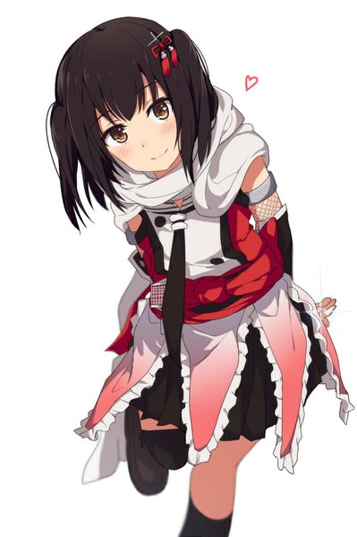 Anime picture 699x1050 with kantai collection sendai light cruiser ogipote single tall image blush short hair black hair simple background white background brown eyes two side up girl thighhighs dress black thighhighs