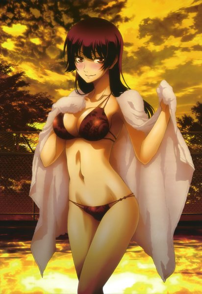 Anime picture 4083x5943 with tasogare otome x amnesia nyantype silver link kanoe yuuko ushijima nozomi single long hair tall image blush highres breasts light erotic black hair red eyes absurdres scan official art girl navel swimsuit