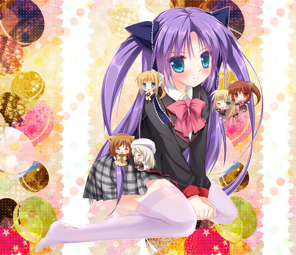 Anime picture 1000x864 with little busters! air kanon key (studio) kamio misuzu noumi kudryavka natsume rin tsukimiya ayu sasasegawa sasami tokido saya asahina yori long hair looking at viewer blush blue eyes multiple girls purple hair two side up 6+ girls chibi