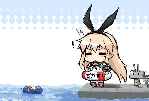 Anime picture 1000x677 with kantai collection shimakaze destroyer rensouhou-chan atago heavy cruiser okitakung long hair breasts blonde hair large breasts multiple girls sweat sweatdrop chibi :3 > < ! = = girl gloves ribbon (ribbons)