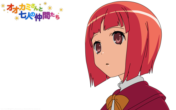 Anime picture 2560x1600 with ookami-san to shichinin no nakama-tachi j.c. staff akai ringo highres short hair wide image purple eyes red hair transparent background girl