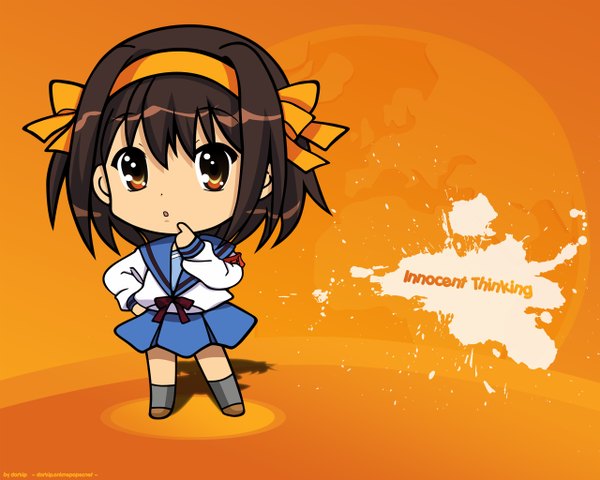 Anime picture 2560x2048 with suzumiya haruhi no yuutsu kyoto animation suzumiya haruhi highres chibi orange background girl