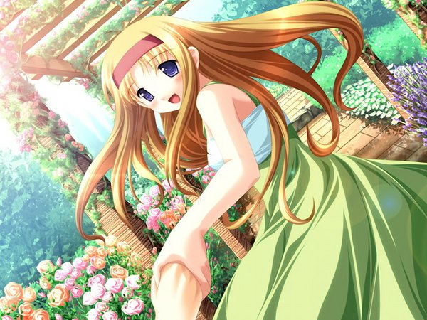 Anime picture 1024x768 with alto miharu - alto another story wakana chitose long hair open mouth blue eyes blonde hair game cg girl dress
