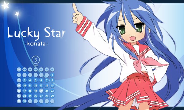 Anime picture 1280x768 with lucky star kyoto animation izumi konata wide image blue background girl