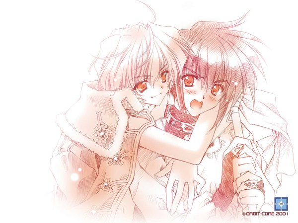 Anime picture 1600x1200 with torus zero riku (torus zero) carnelian white background hug