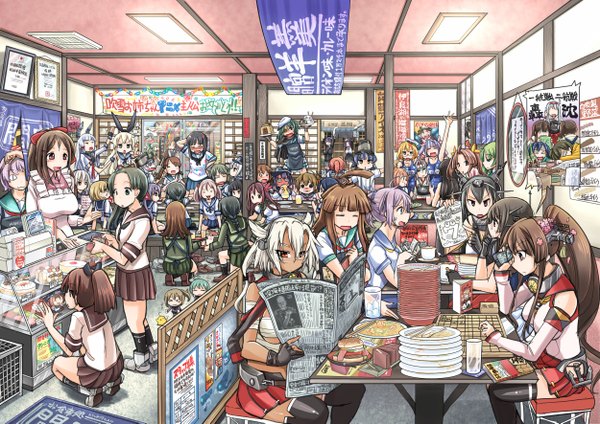 Anime picture 2500x1770 with kantai collection shimakaze destroyer hibiki destroyer rensouhou-chan kaga aircraft carrier yamato super battleship murakumo destroyer tenryuu light cruiser wo-class aircraft carrier nagato battleship akatsuki destroyer inazuma destroyer akagi aircraft carrier shoukaku aircraft carrier ikazuchi destroyer tatsuta light cruiser i-19 submarine ushio destroyer admiral (kantai collection) musashi super battleship