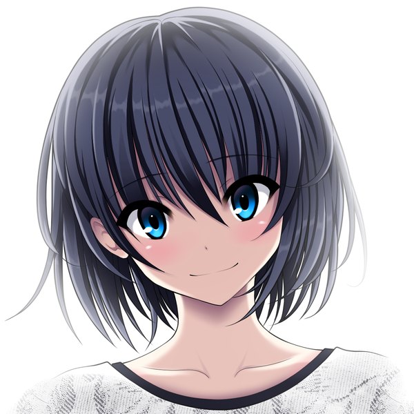 Anime picture 1200x1200 with original oshou (artist) single looking at viewer short hair blue eyes black hair simple background smile white background girl