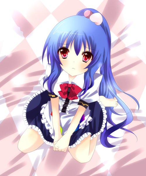 Anime picture 1700x2040 with touhou hinanawi tenshi stigma1101 tall image red eyes blue hair alternate hairstyle no hat girl
