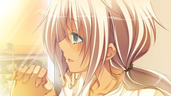 Anime picture 1024x576 with legend seven (game) long hair open mouth wide image green eyes game cg white hair girl