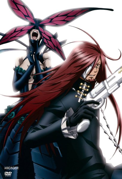 Anime picture 1880x2765 with d.gray-man cross marian grave of maria tall image highres red hair very long hair girl boy weapon glasses gun mask costume