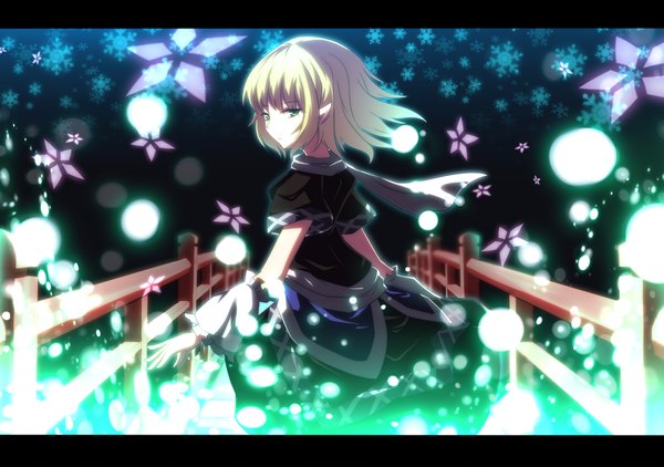 Anime picture 1000x704 with touhou mizuhashi parsee itoo (artist) single short hair blonde hair green eyes looking back pointy ears girl dress