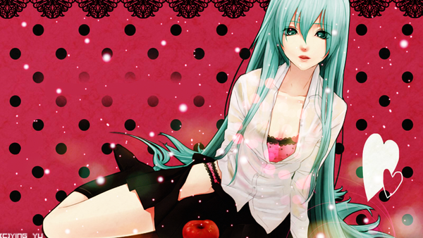 Anime picture 1360x768 with vocaloid romeo to cinderella (vocaloid) hatsune miku light erotic wide image girl