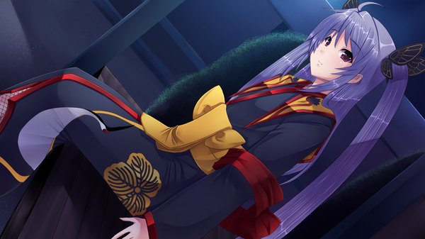 Anime picture 1280x720 with sengoku hime long hair wide image purple eyes twintails game cg purple hair girl