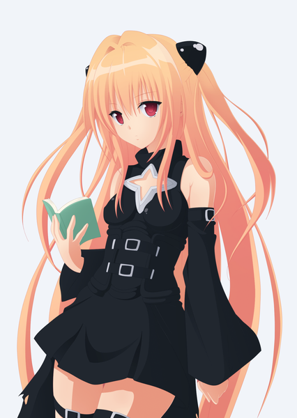 Anime picture 1500x2111 with toloveru toloveru darkness xebec konjiki no yami zeroooart single tall image simple background blonde hair red eyes white background very long hair coloring girl dress detached sleeves book (books)