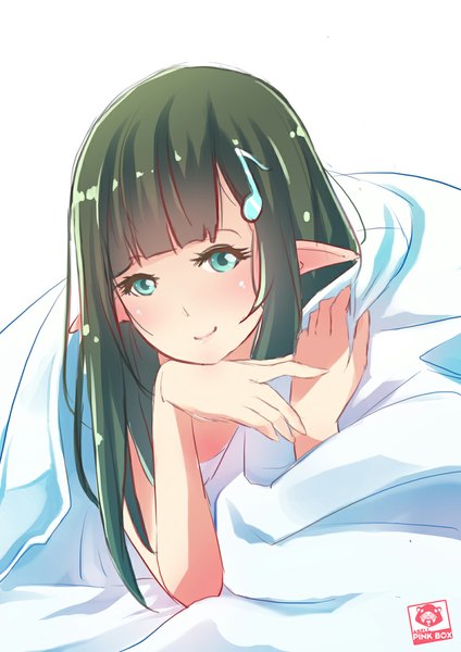 Anime picture 827x1169 with dream-of-abell single long hair tall image blush blue eyes black hair simple background white background light smile pointy ears girl
