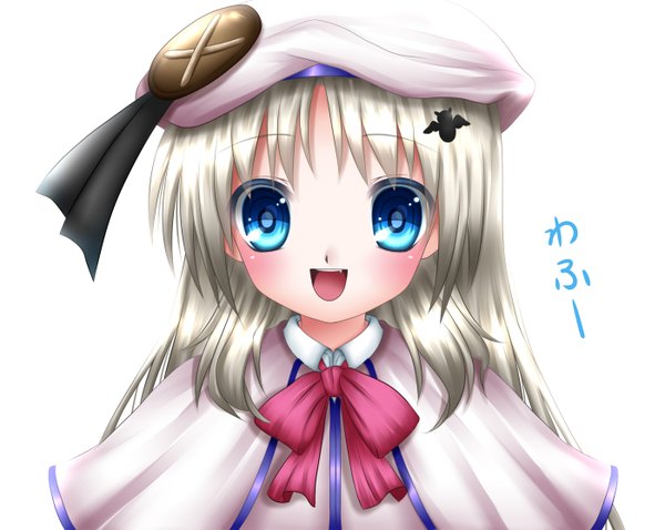 Anime picture 1400x1116 with little busters! key (studio) noumi kudryavka shitou long hair open mouth blue eyes simple background white background silver hair teeth loli fang (fangs)
