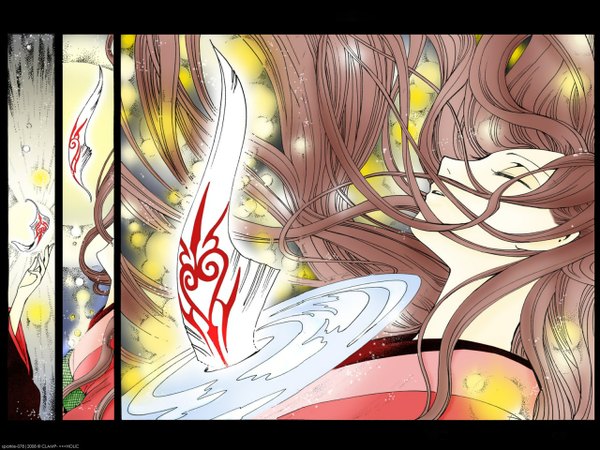 Anime picture 1280x960 with tsubasa reservoir chronicle xxxholic clamp sakura hime long hair girl feather (feathers)
