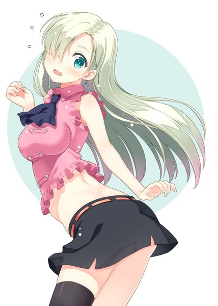 Anime picture 800x1122 with nanatsu no taizai a-1 pictures elizabeth liones hyuuga azuri single long hair tall image looking at viewer blush fringe breasts open mouth blue eyes standing grey hair hair over one eye bare belly leaning embarrassed leaning forward