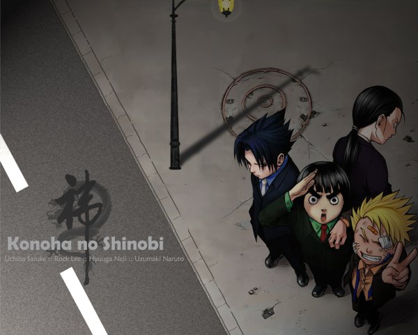 Anime picture 1280x1024 with naruto studio pierrot naruto (series) uzumaki naruto uchiha sasuke hyuuga neji rock lee facial mark whisker markings jinchuriki