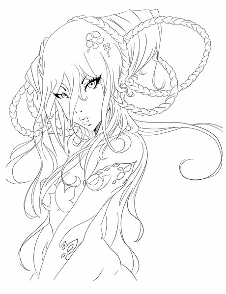 Anime picture 900x1173 with original takumy single long hair tall image looking at viewer simple background white background bare shoulders braid (braids) lineart girl elbow gloves