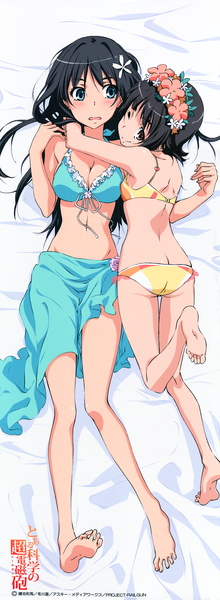 Anime picture 2750x7500 with to aru kagaku no railgun j.c. staff saten ruiko uiharu kazari long hair tall image looking at viewer blush fringe highres short hair breasts open mouth blue eyes light erotic black hair smile bare shoulders multiple girls brown eyes