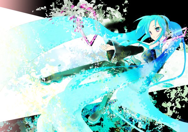 Anime picture 2122x1500 with vocaloid hatsune miku highres twintails blue hair girl