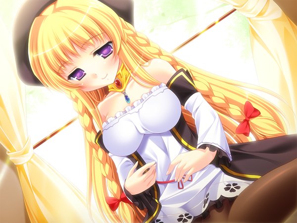 Anime picture 1200x900 with light erotic blonde hair purple eyes game cg girl