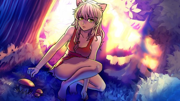 Anime picture 1920x1080 with 2ch.ru everlasting summer iichan eroge uvao-tan smolev single long hair looking at viewer highres breasts blonde hair wide image animal ears yellow eyes game cg braid (braids) barefoot sunlight cat ears legs