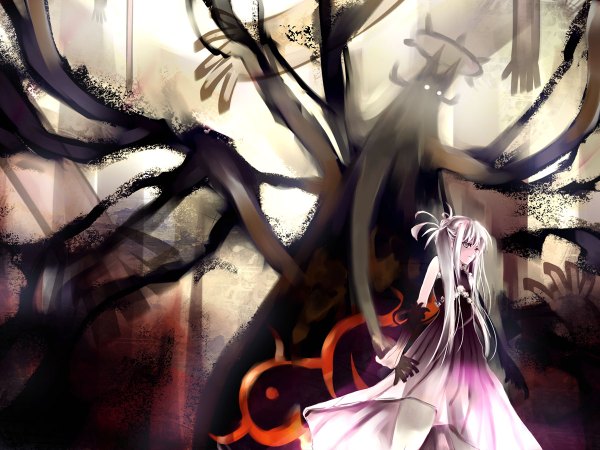 Anime picture 1200x900 with tsurukame white hair shadow grey eyes hands robe