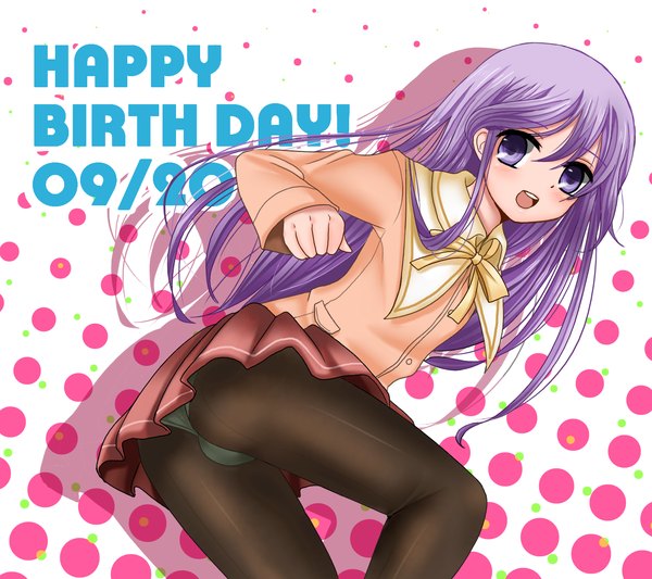 Anime picture 1300x1155 with happiness watarase jun oshouyu (artist) long hair open mouth light erotic purple eyes purple hair inscription happy birthday otoko no ko boy